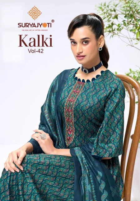 Kalki Vol 42 By Suryajyoti Jam Satin Discharge Dress Materials 